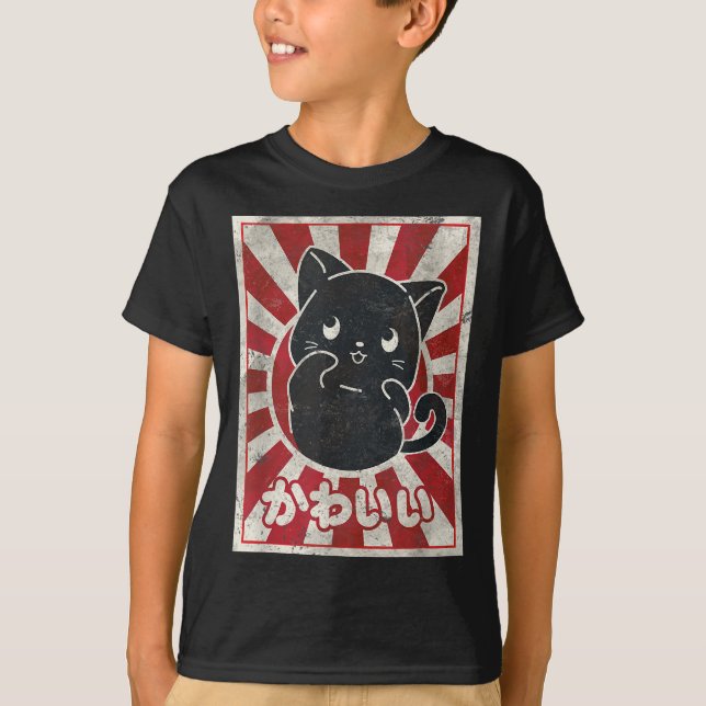 Camiseta Gato Kawaii Gato Negra Japonês Gato (Frente)