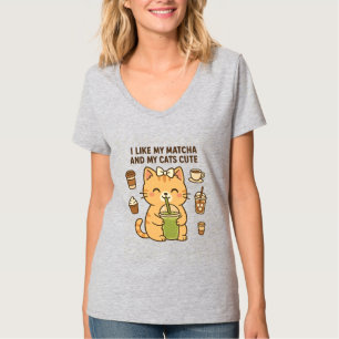 Camiseta Gato Kawaii Giro Gelado com Chá Verde Matcha