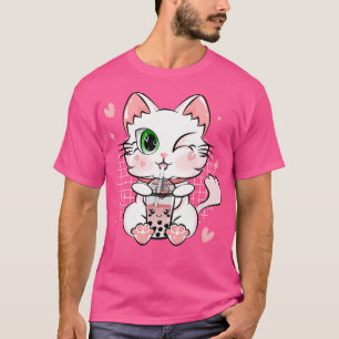 Camiseta Gato Kawaii Japonês Boba Tea Bubble Tea Anime Neko