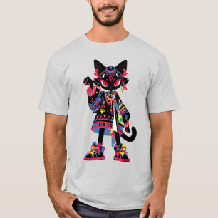 Camiseta Gato Kawaii Místico - Teto Espírito Tribal Colorid