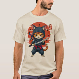 Camiseta Gato Kawaii Ninja Japonês, Gato Ninja Com Espada