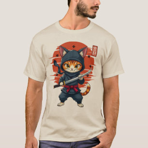 Camiseta Gato Kawaii Ninja Japonês, Gato Ninja Com Espada