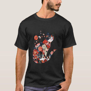Camiseta Gato Kawaii Origami Padrão Floral Japonês Hol