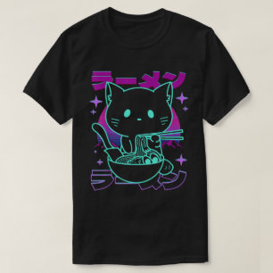 Camiseta Gato Kawaii Ramen Retro Japonês Vaporwave