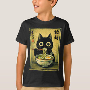 Camiseta Gato kawaii ramen vintage japonês engraçado retrô 
