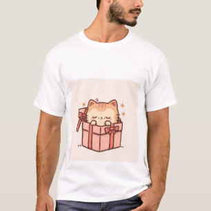 Camiseta Gato Kawaii Sonolento Ruivo em Caixa de Presente R