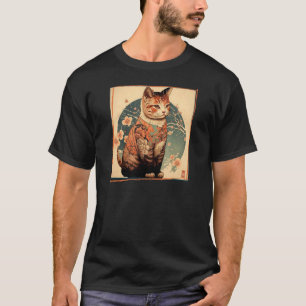 Camiseta Gato Kimono Japonês Ukiyo e Flor de Cerejeira Japo