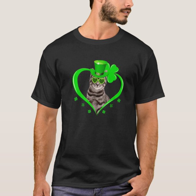 Camiseta Gato Kitten Dia de São Patrício Shamrock Gatinho C (Frente)
