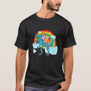 Camiseta Gato Kitten Meninos Meninas Cavalgando Dinossauro