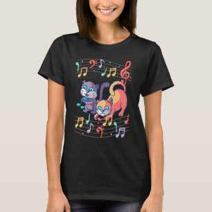 Camiseta Gato Kitty Tocando Nota Musical Clave Músico Arte 