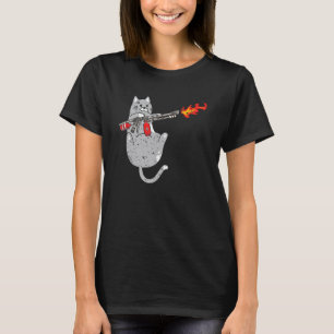 Camiseta Gato Lança Chamas Lançador de Chamas Arma de Fogo 