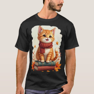 Camiseta Gato Laranja Aconchegante do Outono Amante de Livr