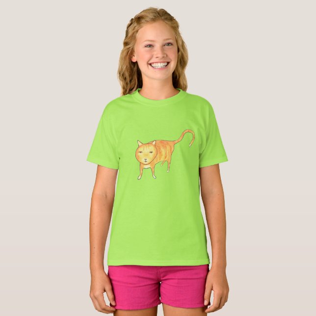 Camiseta Gato Laranja Apático Fofo (Frente Completa)