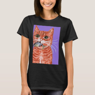 Camiseta Gato Laranja com Peixe na Boca