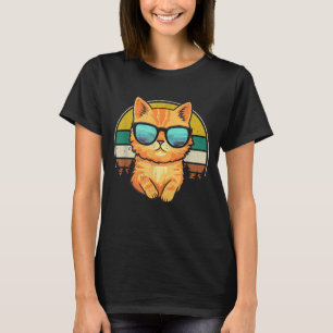 Camiseta Gato Laranja de Estilo Vintage Usando Óculos de So