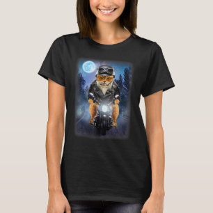 Camiseta Gato Laranja de Motoqueiro Andando de Motocicleta,