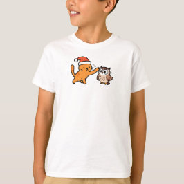Camiseta Gato Laranja de Natal e Coruja