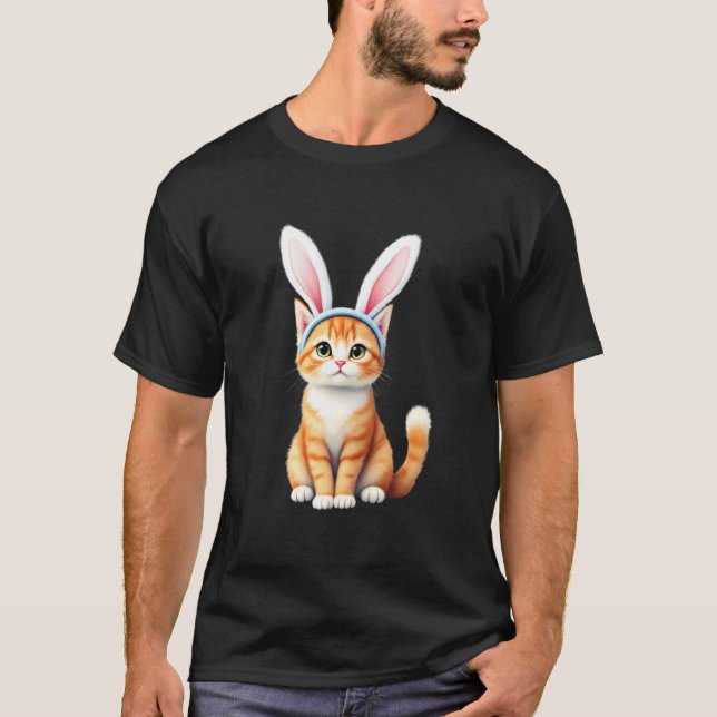 Camiseta Gato Laranja de Páscoa com Orelhas de Coelho  (Frente)
