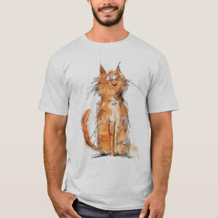 Camiseta Gato Laranja Desgrenhado Caprichoso Excêntrico