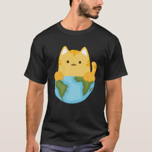 Camiseta Gato Laranja Domina o Mundo grande gato na metade