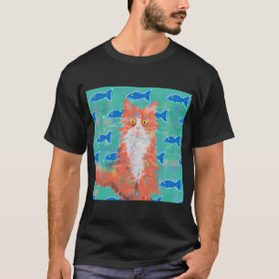 Camiseta Gato Laranja e Peixe Azul