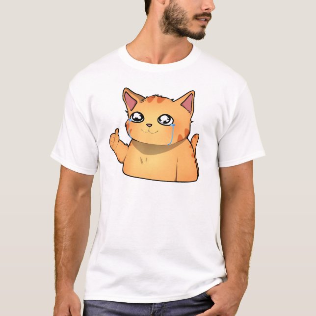 Camiseta Gato Laranja Engraçado chorando com polegares para (Frente)