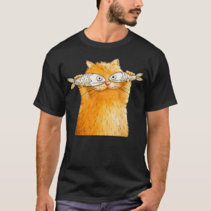 Camiseta Gato Laranja Engraçado Com Óculos de Peixe