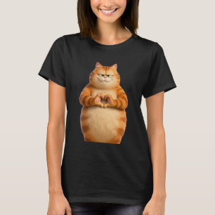 Camiseta Gato Laranja Engraçado Coração Patas Mãos Sinal Di