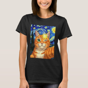 Camiseta Gato Laranja Engraçado em Arte Gráfica da Noite Es