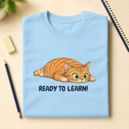 Camiseta Gato Laranja Engraçado Pronto para Aprender Volta