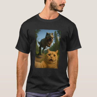 Camiseta Gato Laranja Engraçado Selfie Dinossauro Trex Aman