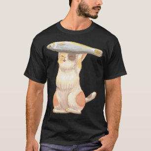 Camiseta Gato Laranja Feliz com Peixe