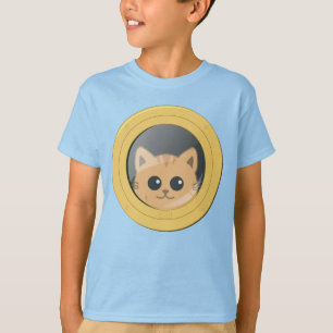 Camiseta Gato Laranja Fofo Espiando Através do Olho de Boi