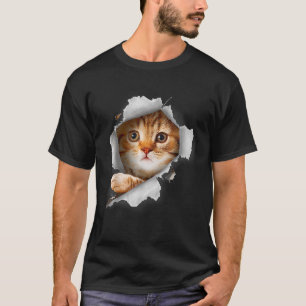Camiseta Gato Laranja Gato Ca Tecido Rasgado Gatinho
