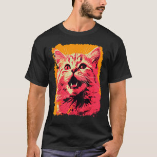 Camiseta Gato Laranja Gengibre Rosa Arte Pop