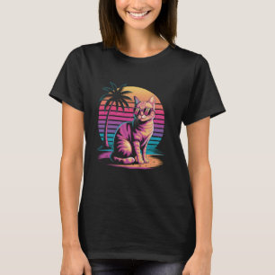 Camiseta Gato Laranja Listrado de Praia Amigável Usando Ócu