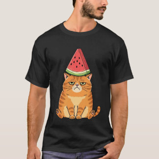 Camiseta Gato Laranja Mal-humorado Melancia Humor de Verão