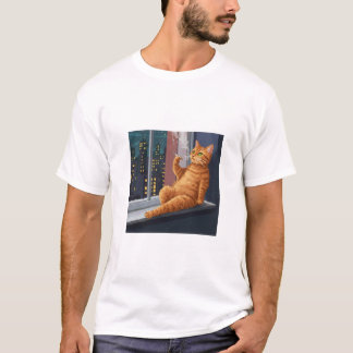Camiseta Gato Laranja Relaxando na Varanda – Noite Retro 8-