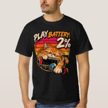 Gato Laranja Retro Brincando Bateria 2% Humor