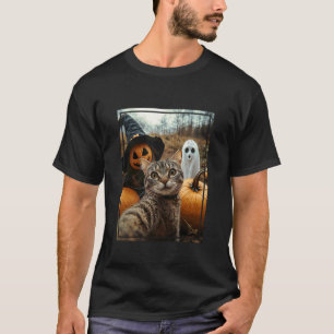 Camiseta Gato Laranja Selfie Halloween Remendo de Abóbora A