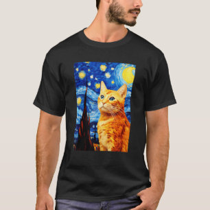 Camiseta Gato Laranja Tabby Noite Estrelada Vincent van Gog