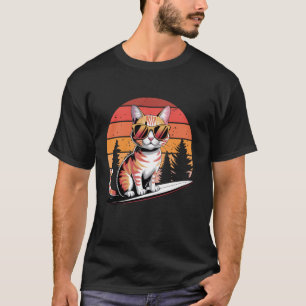 Camiseta Gato Laranja Tabby Pôr do Sol Amigável Usando Ócul