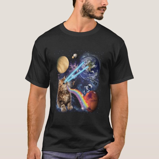 Camiseta Gato Laser Gato Espacial Gatito Olhos Laser (Frente)