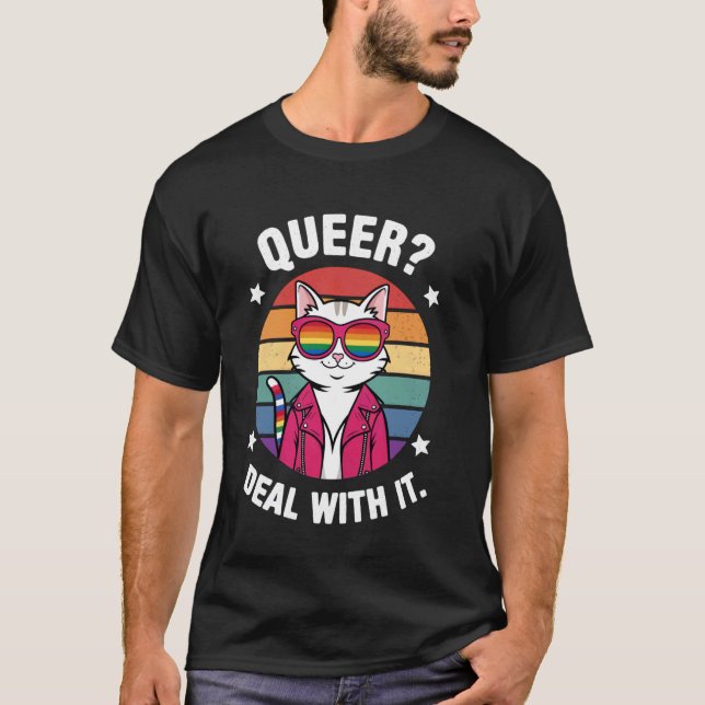 Camiseta Gato Legal com Óculos de Sol Arco-Íris (Frente)