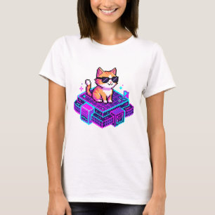 Camiseta Gato Legal com Óculos de Sol em Pixel Art Fofa