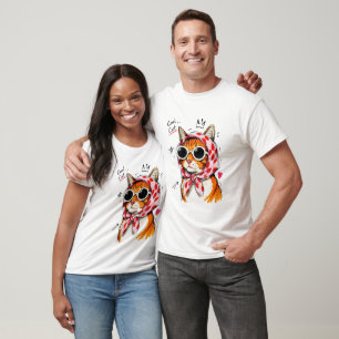 Camiseta Gato Legal com Óculos de Sol & Lenço de Cabeça com