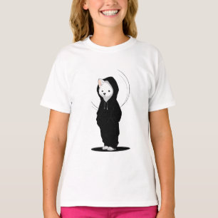 Camiseta Gato Legal de Capuz Preto para Crianças