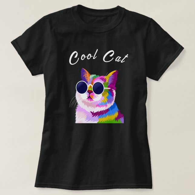 Camiseta Gato Legal de Multicores Moderno de pop Art (Frente do Design)
