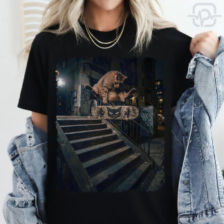 Camiseta Gato Legal de Skate Fazendo Kickflip Roupas de Rua