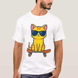 Camiseta Gato Legal de Skate Usando Óculos de Sol Cartoon